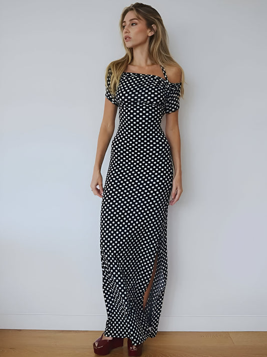 Robe Longue Fendue Pois